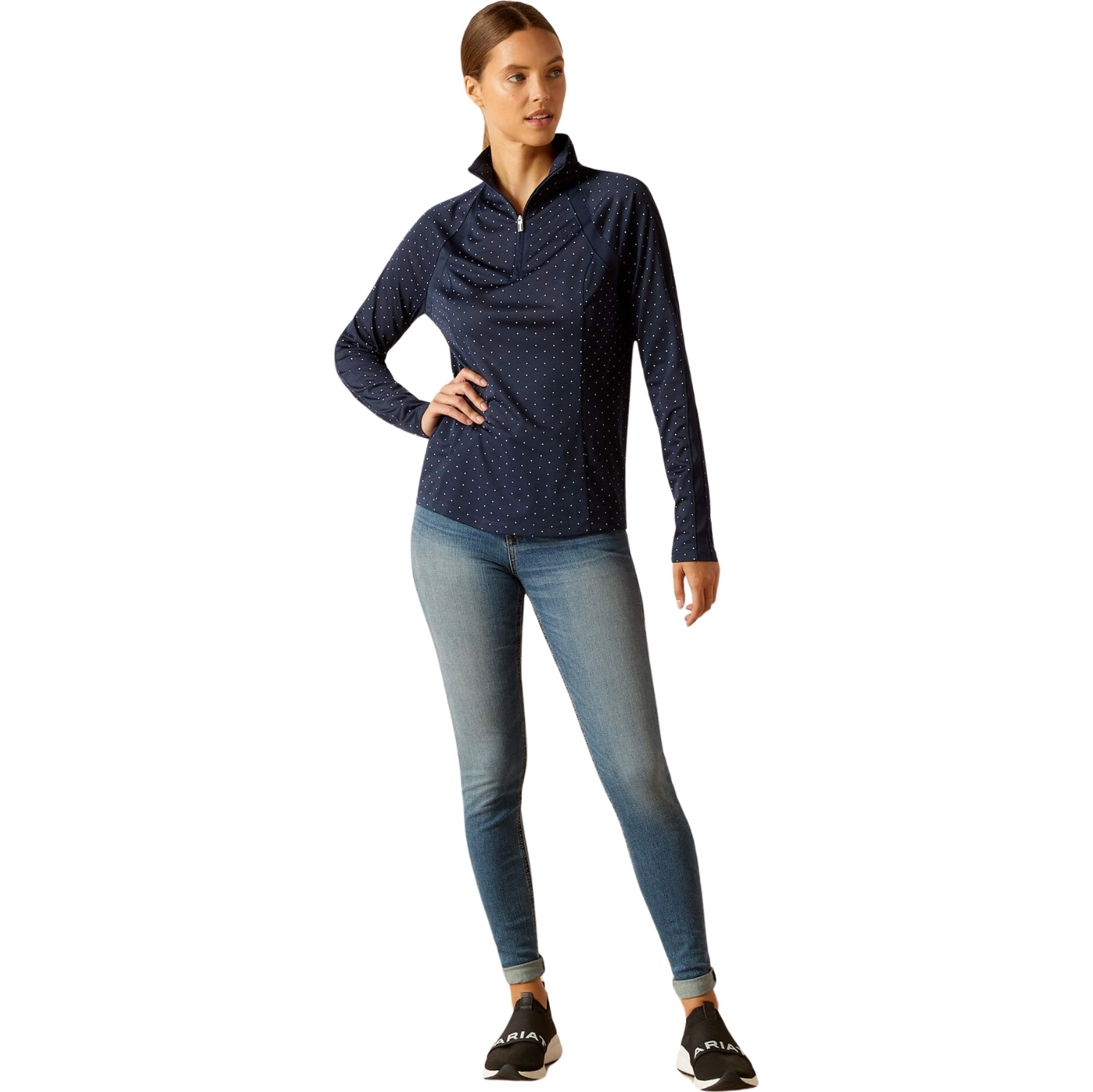 Ariat Womens Sunstopper 3.0 Long Sleeve Baselayer 10049042 - Navy Dot